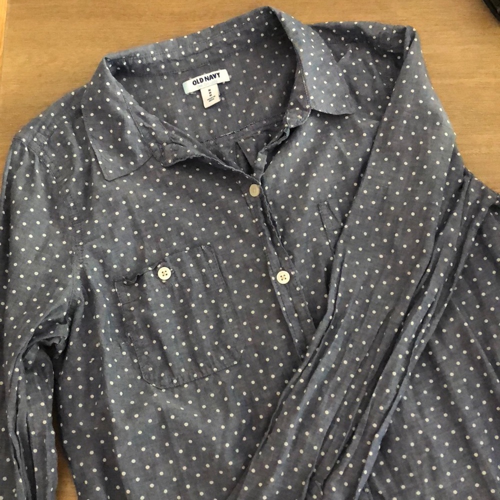 Polka Dot Chambray Button Up